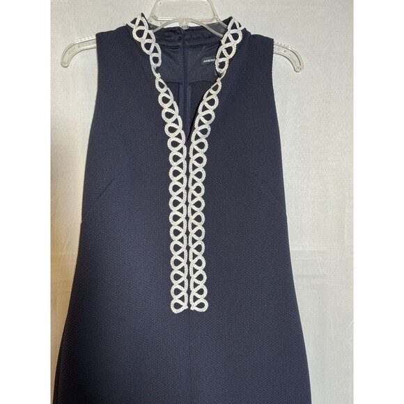American Living Dresses & Skirts - American Living Navy Sleeveless A Line Dress Size 8 White Braid V Neck Trim